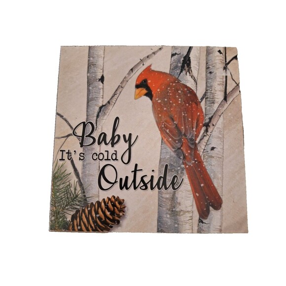 Wood Cardinal Christmas Snowman Baby It’s Cold Out Wall Home Decor 6X6 Sign - Picture 2 of 4